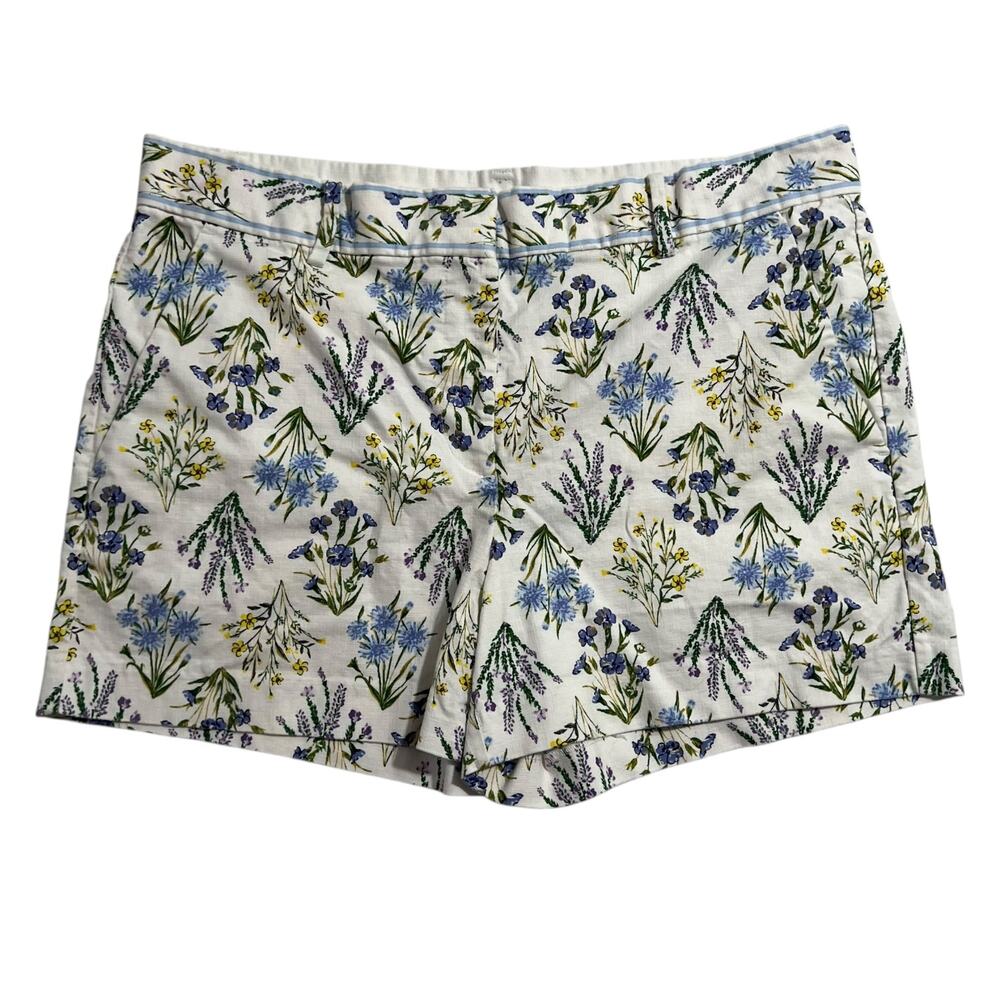 LOFT Riviera Floral Shorts Size 8 Lavender Yellow Cotton Blend